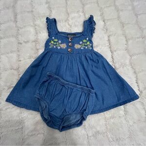 Vince Camuto Baby Blue Denim Dress Two Piece Set 100% Cotton‎ Size 12M